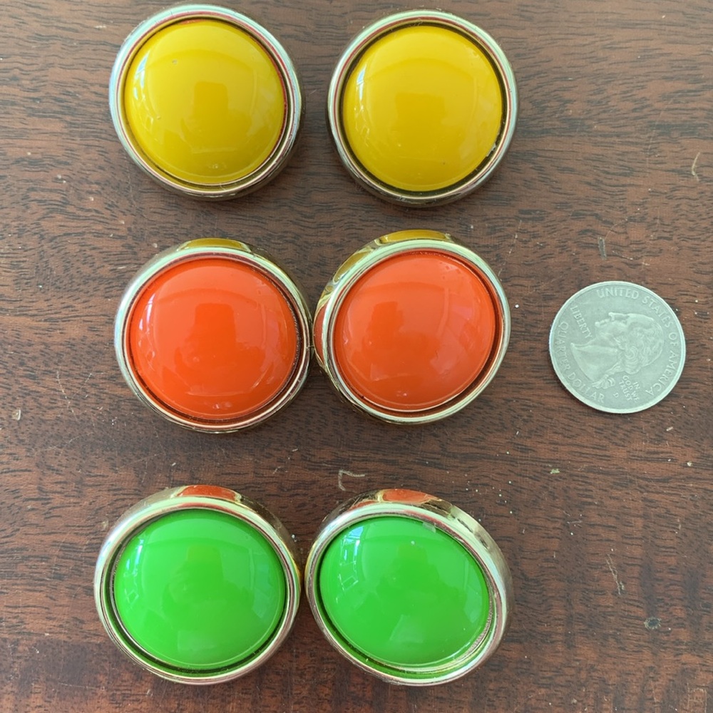 3 pr Neon plastic clip-on vintage earrings